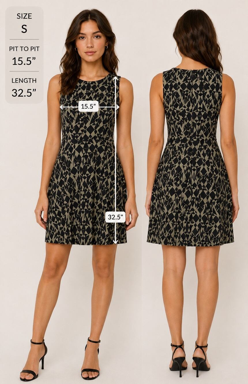 Anthropologie Everly Black/Tan Fit & Flare Geometric Fall Dress Size S